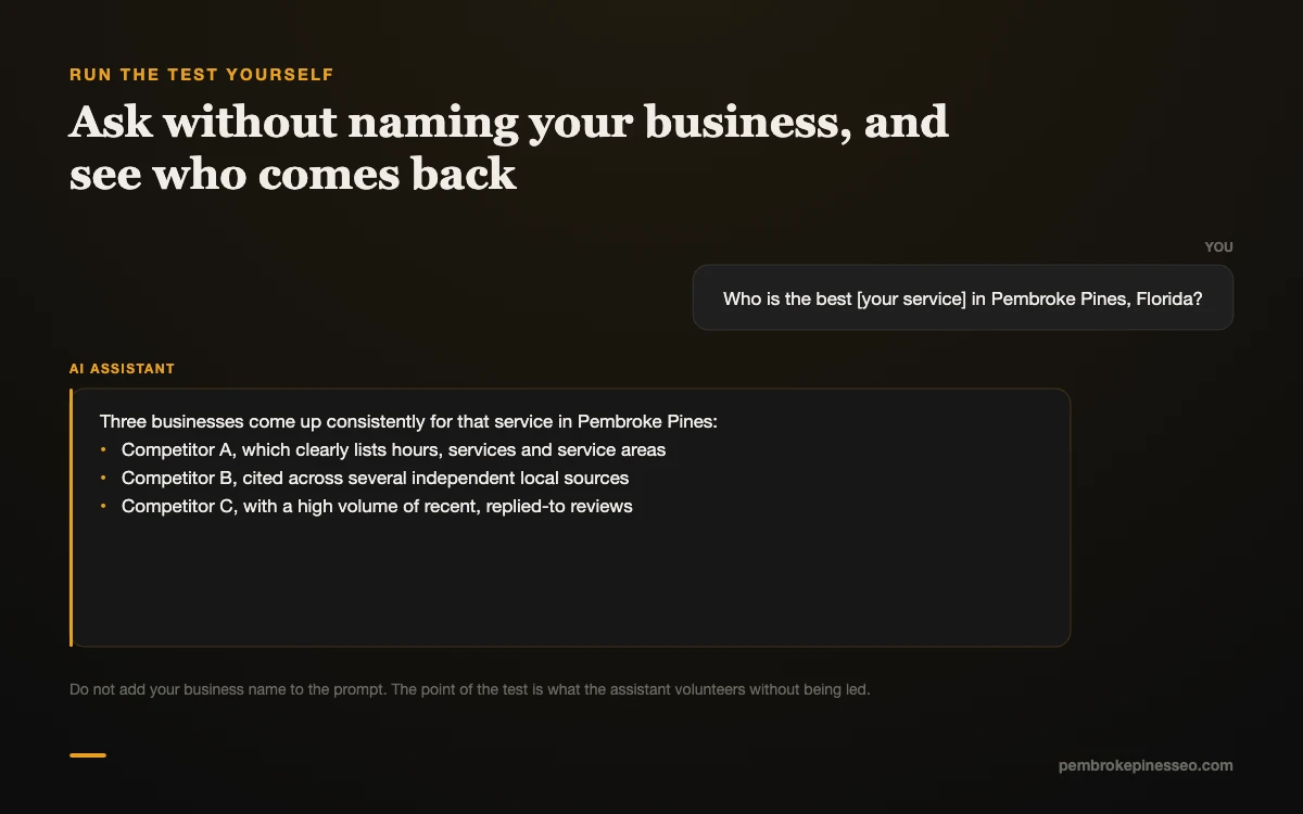 An AI assistant answering a prompt asking who the best service provider in Pembroke Pines is
